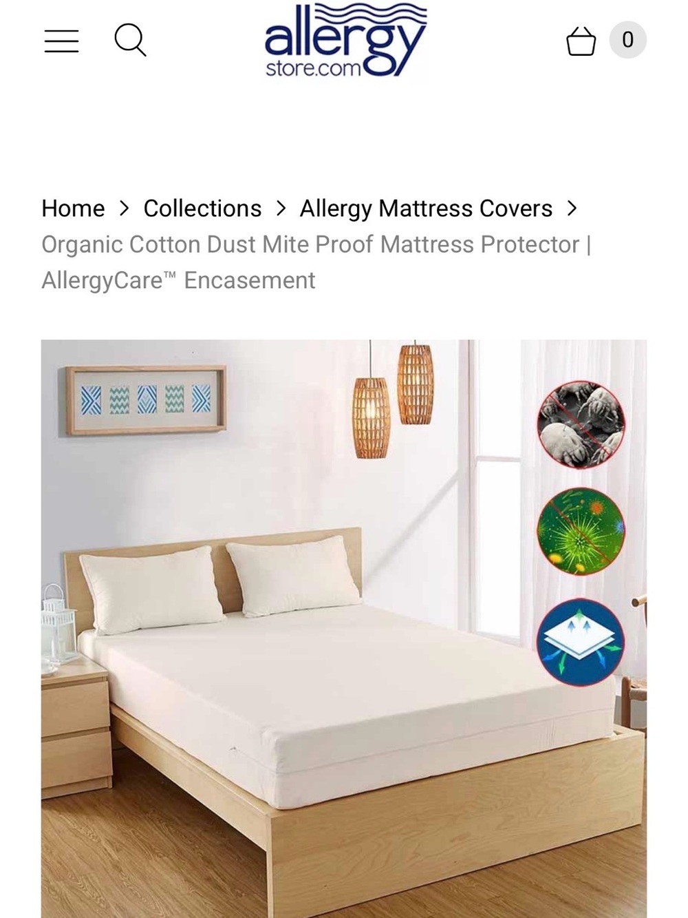 ALLERGY CARE 100% ORGANIC COTTON ZIPPERED MATTRESS ENCASEMENT QUEEN